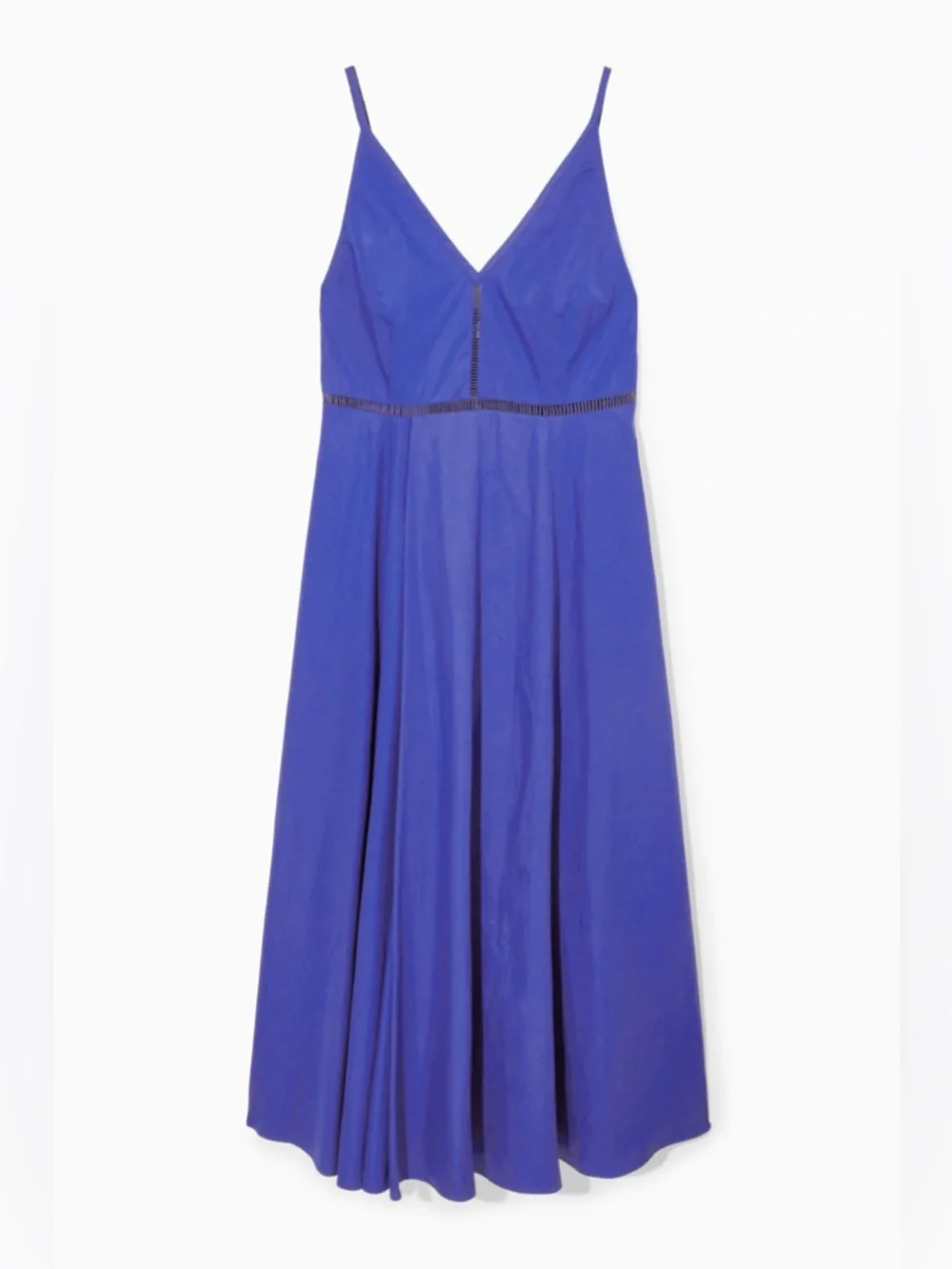 NEW COS v-neck midi slip flared dress 100% cotton with pockets spaghetti straps - Picture 1 of 11